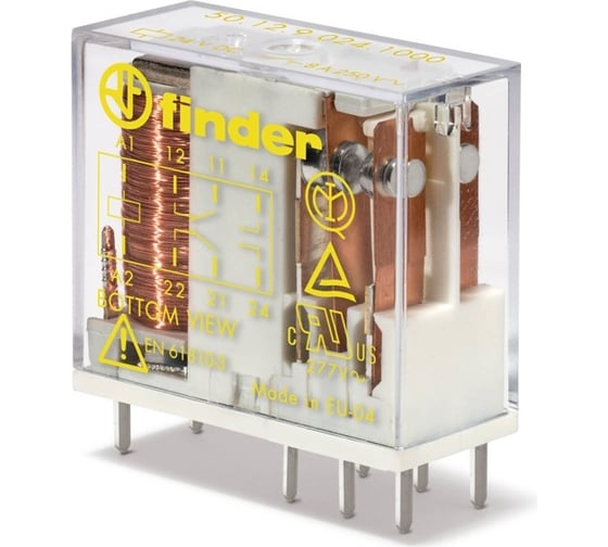 Безопасное реле FINDER с принудительно связанными контактами; 2 CO контакта 8а; 24в Dс, 501290244000PAS