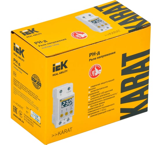 Однофазное реле напряжения IEK рн-д 36мм 63а IVR21-1-63