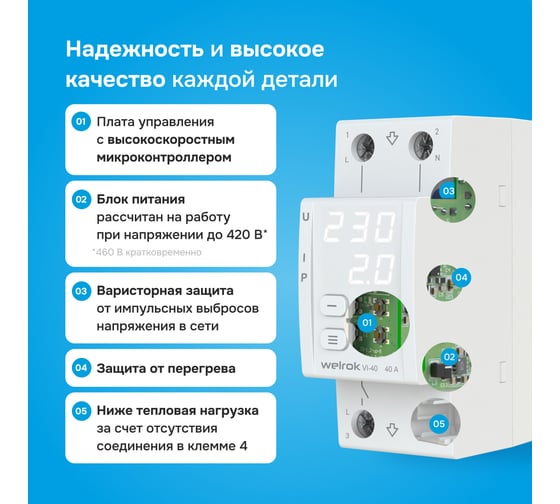 Реле напряжения c контролем тока Welrok vi-40 4660251140236