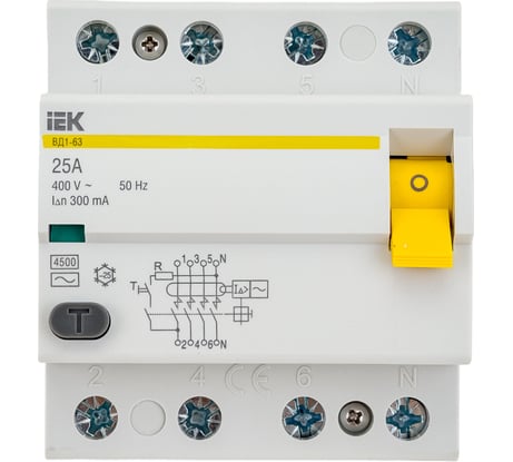 Выключатель дифференциального тока IEK 4п 25A 300mA тип AC ВД1-63 ИЭК MDV10-4-025-300