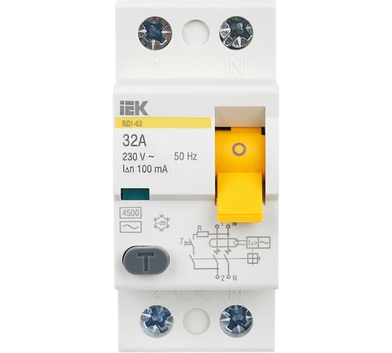 Выключатель дифференциального тока IEK 2п 32A 100mA тип AC ВД1-63 ИЭК MDV10-2-032-100