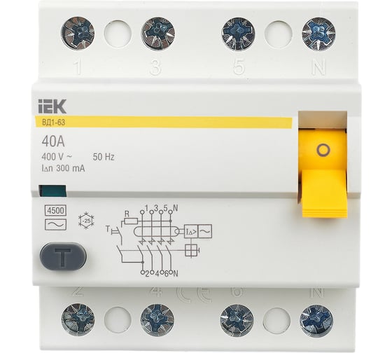 Выключатель дифференциального тока IEK 4п 40A 300mA тип AC ВД1-63 ИЭК MDV10-4-040-300