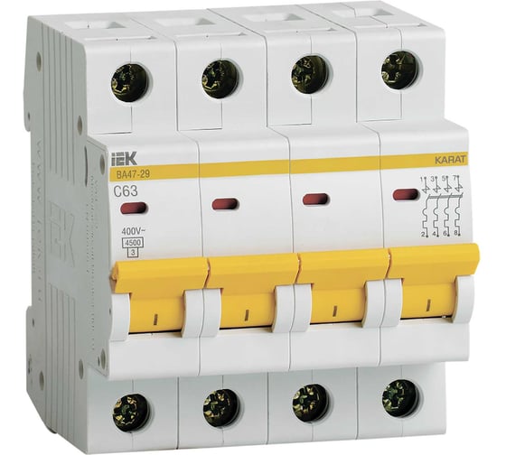 Автоматический модульный выключатель IEK 4п C 63А ВА 47-29 4.5кА ИЭК MVA20-4-063-C