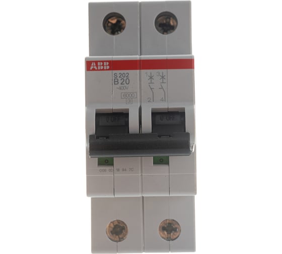 Автоматический выключатель ABB 2-полюсный S202 B20 2CDS252001R0205