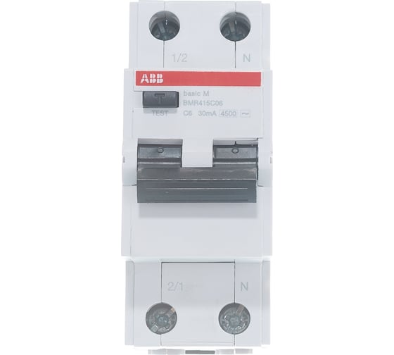 Автоматический выключатель дифференциального тока ABB Basic M АВДТ, 1P+N, 6А, C, 30мA, AC, BMR415C06 2CSR645041R1064