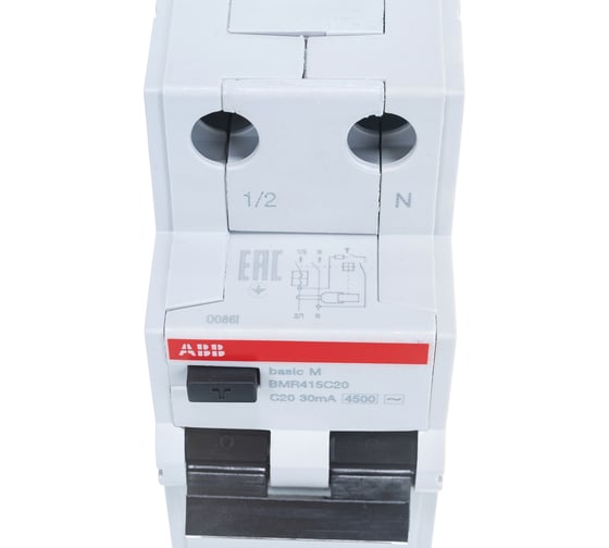 Автоматический выключатель дифференциального тока ABB Basic M АВДТ, 1P+N, 20А, C, 30мA, AC, BMR415C20 2CSR645041R1204