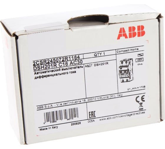 Автоматический выключатель дифференциального тока ABB DSH201R C16 AC30 2CSR245072R1164
