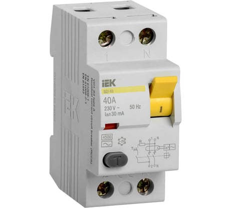 Выключатель дифференциального тока IEK 2п 40A 30mA тип AC ВД1-63 ИЭК MDV10-2-040-030