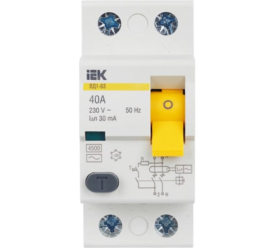Выключатель дифференциального тока IEK 2п 40A 30mA тип AC ВД1-63 ИЭК MDV10-2-040-030
