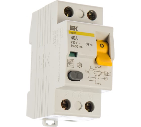 Выключатель дифференциального тока IEK 2п 40A 30mA тип AC ВД1-63 ИЭК MDV10-2-040-030 1