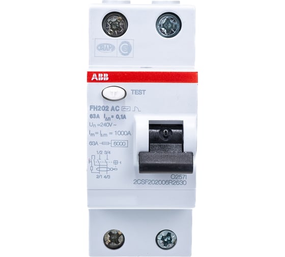 Выключатель дифференциального тока ABB 2 модуль FH202 AC-63/0,1 2CSF202006R2630