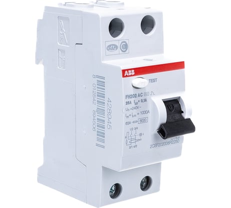 Выключатель дифференциального тока ABB 2 модуля FH202 AC-25/0,1 2CSF202006R2250