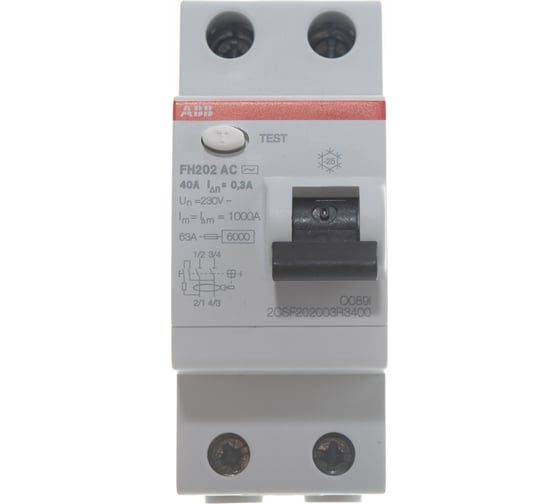 Выключатель дифференциального тока ABB 2 модуля FH202 AC-40/0,3 2CSF202003R3400