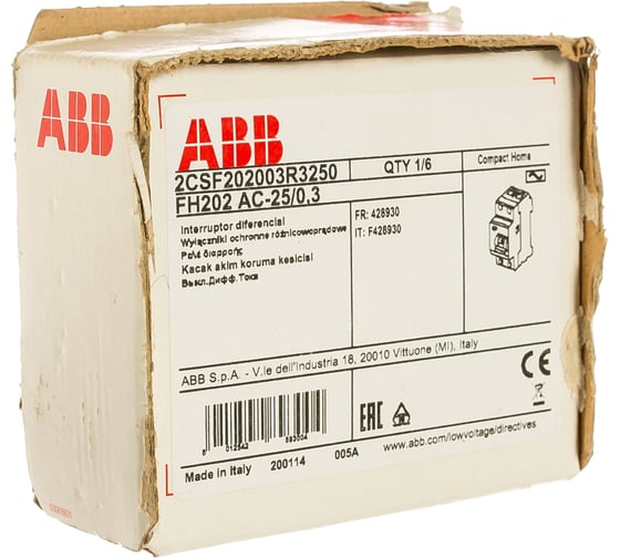 Выключатель дифференциального тока ABB 2 модуля FH202 AC-25/0,3 2CSF202003R3250