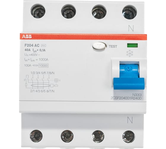 Выключатель дифференциального тока ABB 4 модуля F204 АС-40/0,1 2CSF204001R2400
