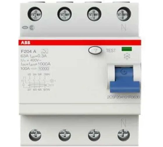 Выключатель дифференциального тока ABB 4 модуля F204 A-63/0,3 2CSF204101R3630