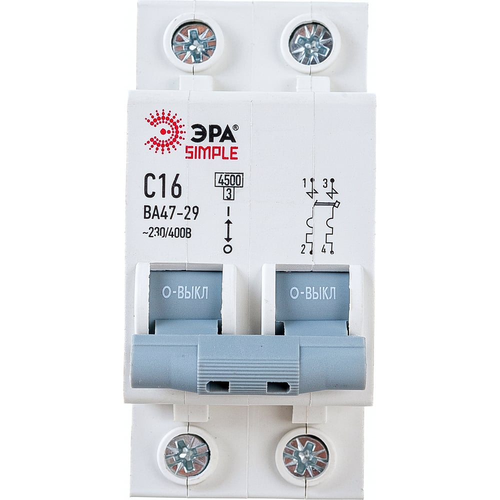 Автоматический выключатель ЭРА SIMPLE ВА 47-29 2P 16А C 4,5кА Б0039229 ...