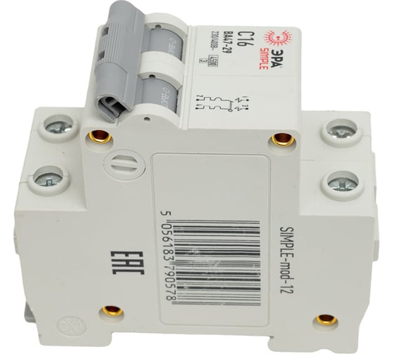 Автоматический выключатель ЭРА SIMPLE ВА 47-29 2P 16А C 4,5кА Б0039229