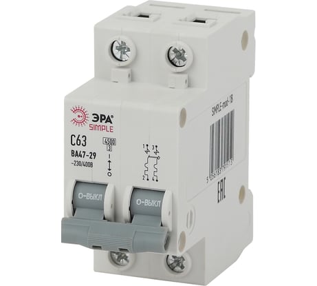 Автоматический выключатель ЭРА SIMPLE ВА 47-29 2P 63А C 4,5кА Б0039235