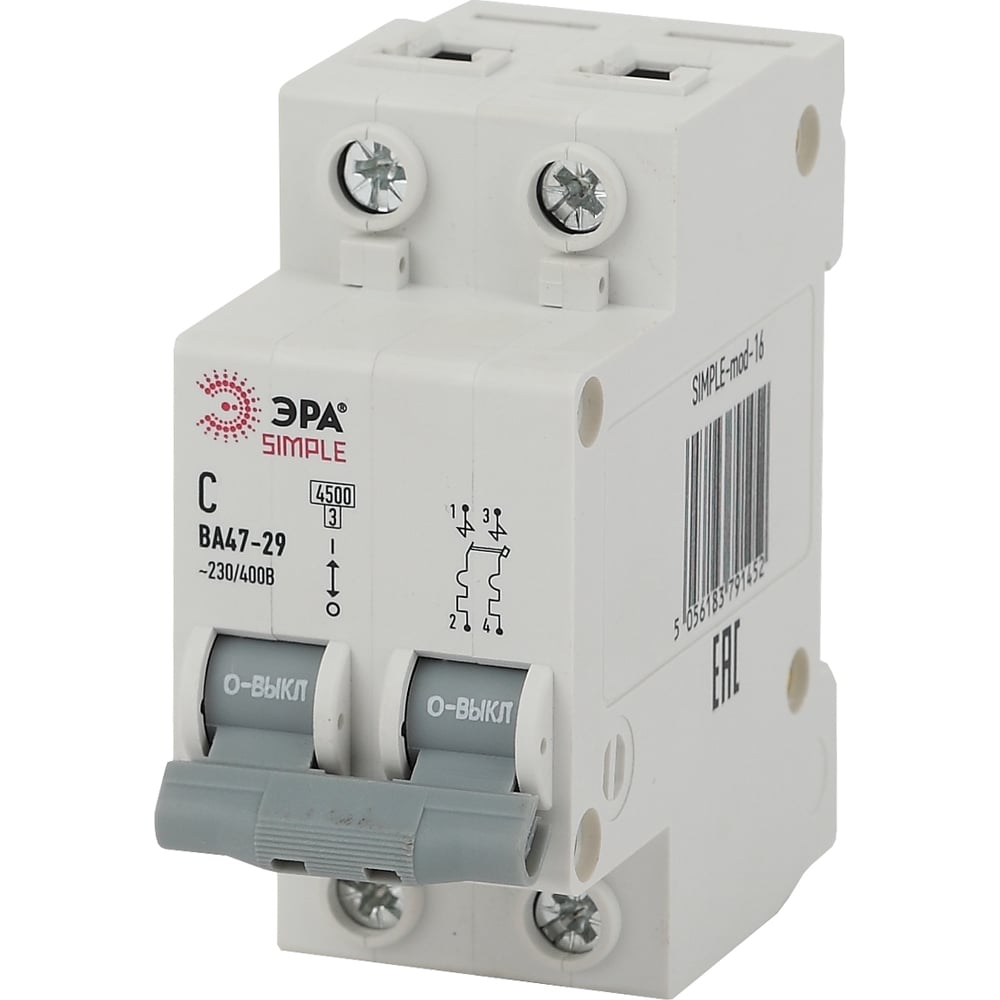 Автоматический выключатель ЭРА SIMPLE ВА 47-29 2P 6А C 4,5кА Б0039227 ...