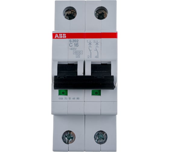 Автоматический двухполюсный выключатель ABB 16А C S202 6кА 2CDS252001R0164