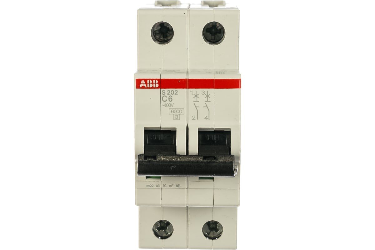 Автоматический двухполюсный выключатель ABB 6А С S202 6кА ...