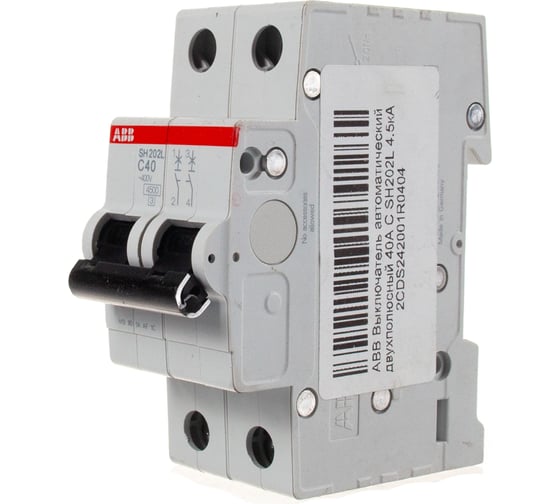 Автоматический двухполюсный выключатель ABB 40А С SH202L 4.5кА 2CDS242001R0404
