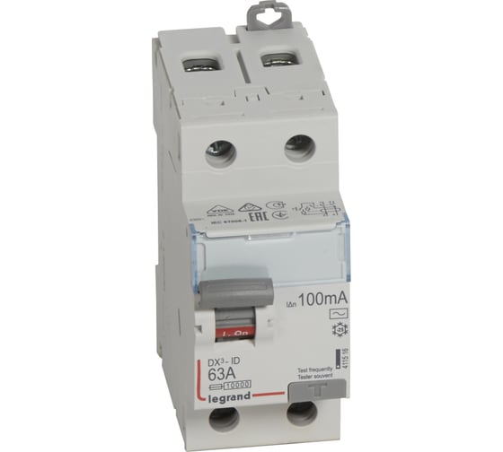 Выключатель дифференциального тока Legrand DX3 2П 63А 100мА-AC 411516