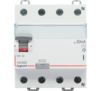 Выключатель дифференциального тока Legrand DX3 4П 63А AC 100мА N спр. 411714