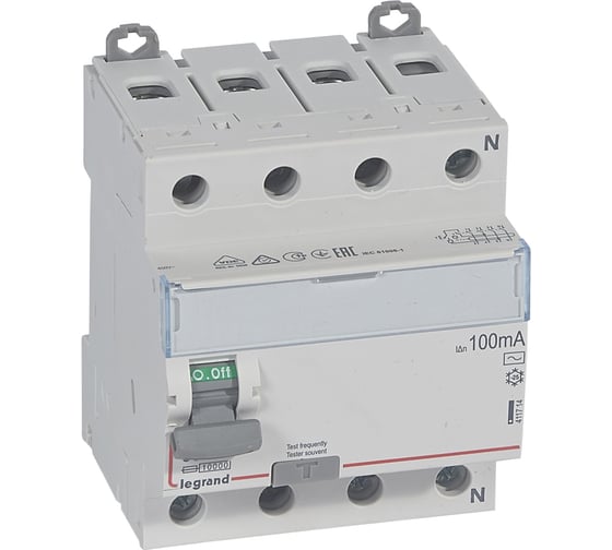 Выключатель дифференциального тока Legrand DX3 4П 63А AC 100мА N спр. 411714