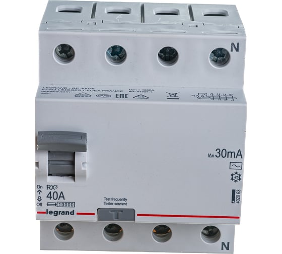 Выключатель дифференциального тока Legrand Rx3 30ма 40а 4п Ac 402063