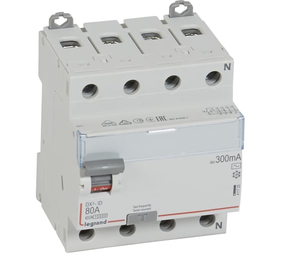 Выключатель дифференциального тока Legrand DX3 4П 80А AC 300мА N спр. 411725