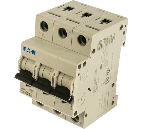 Автоматический модульный выключатель EATON 3п C 20А 6кА PL6-C20/3 286602