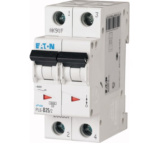 Автоматический модульный выключатель EATON 2п C 25А 6кА PL6-C25/2 286569