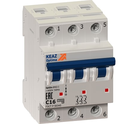 Автоматический модульный выключатель КЭАЗ OptiDin BM63-3C63-УХЛ3 260802