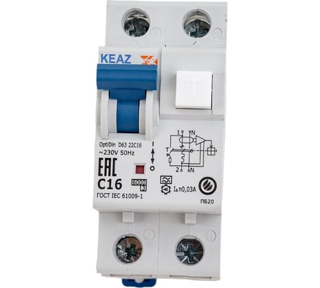 Автоматический выключатель дифференциального тока КЭАЗ с защитой от сверхтоков OptiDin D63-22C16-A-УХЛ4 103507