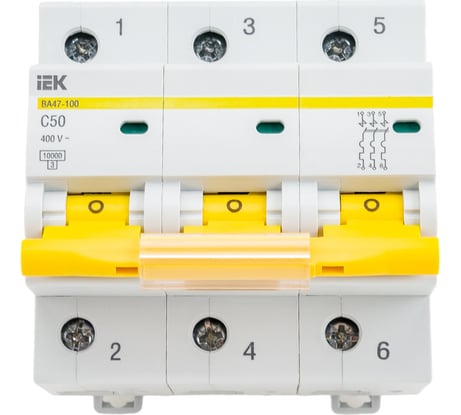 Автоматический модульный выключатель IEK 3п C 50А ВА 47-100 10кА ИЭК MVA40-3-050-C