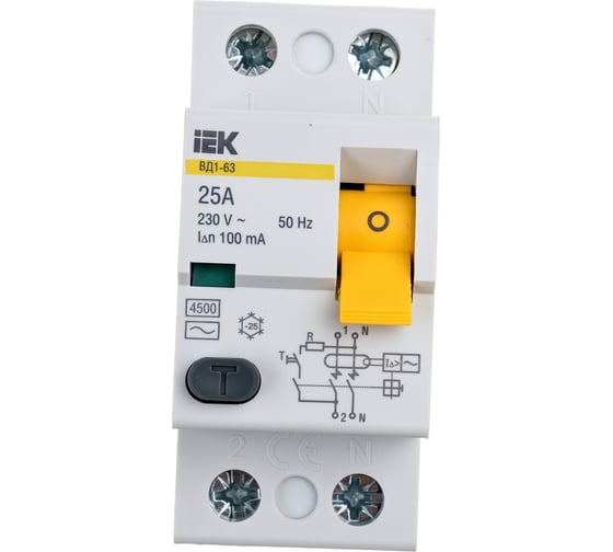 Выключатель дифференциального тока IEK 2п 25A 100mA тип AC ВД1-63 ИЭК MDV10-2-025-100
