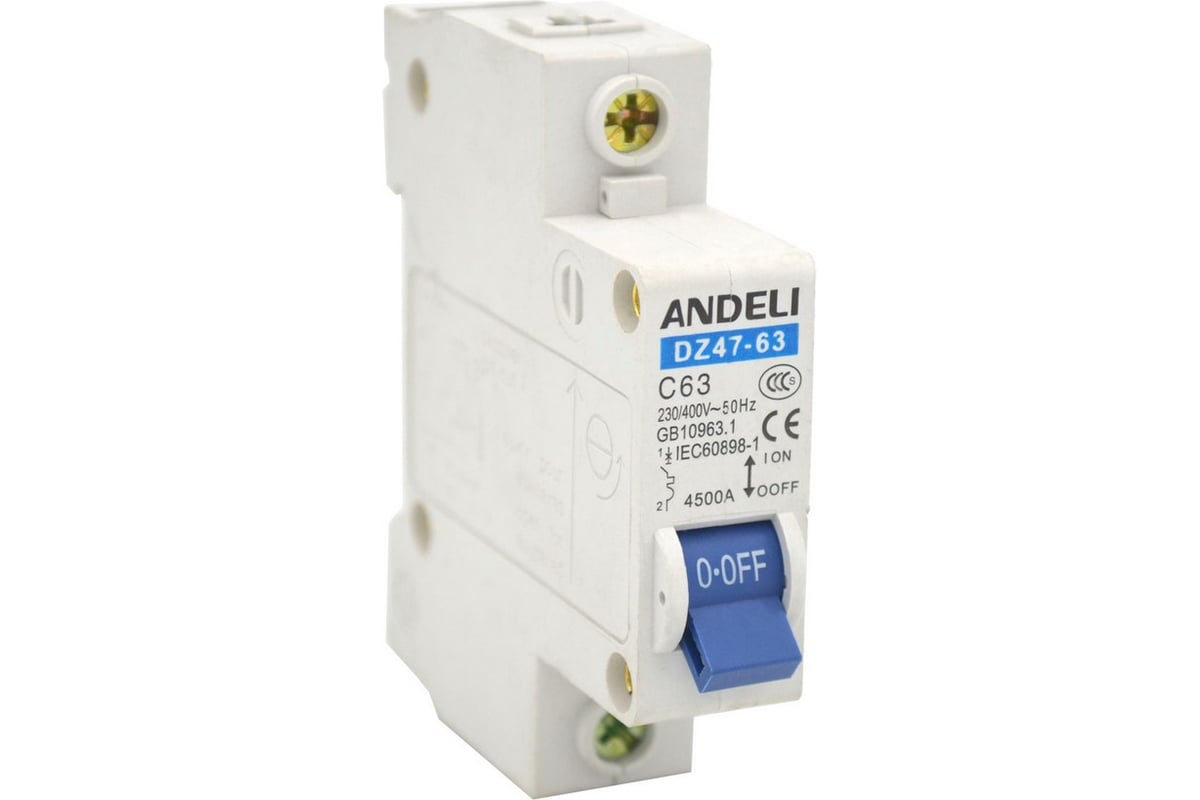 Автоматический выключатель ANDELI DZ47-63/1P 63A 4.5kA х-ка C ADL01-070 ...