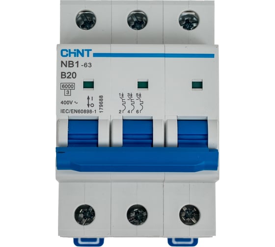 Автоматический выключатель CHINT модульный 3п B 20А 6кА NB1-63 (R) 179688