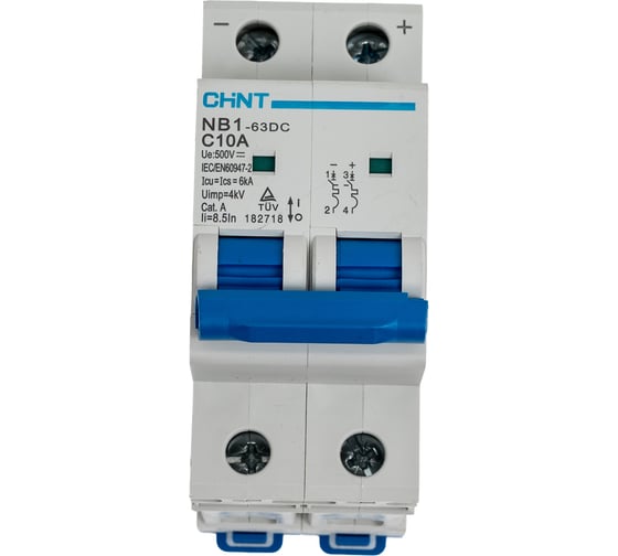 Автоматический выключатель CHINT модульный 2п C 10А 6кА NB1-63DC 500В DC (R) 182718