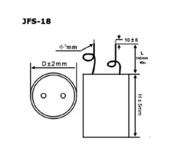 Пусковой конденсатор JB Capacitors 80 мкФ, 450 В, ±5, 50х125, JFS-18 (гибкие выводы), JFS18A6806J000000B-88