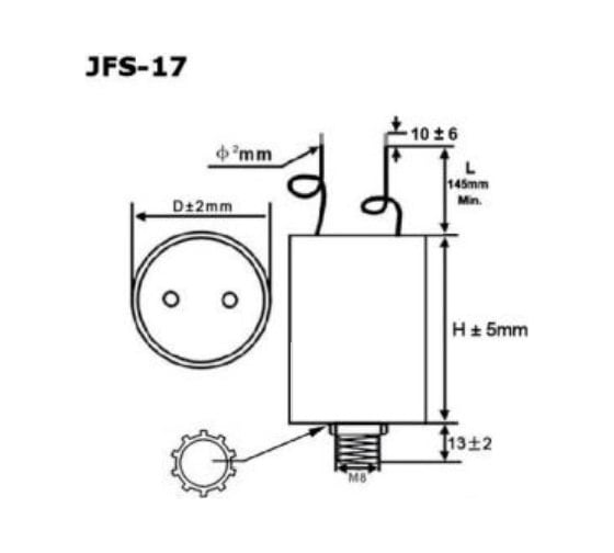 Пусковой конденсатор JB Capacitors 10мкФ, 450В, 40х73, JFS-17 (гибкие выводы+болт) JFS17A6106J000000B-157