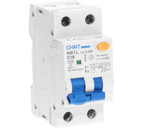 Автоматический выключатель CHINT дифференциального тока 1п+N C 16А 30мА тип A 6кА NB1L (36мм) (R) 203019