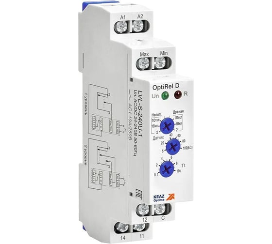 Реле контроля уровня КЭАЗ OptiRel D LVL-S-240U-1 с датчиком 1.5м 10А 1СО 24-240АС/DC 332024