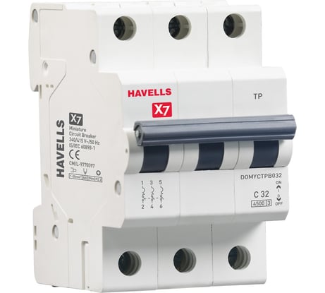 Автоматический выключатель Havells 3P, 4.5kA, C-32A, 3M. 7701543