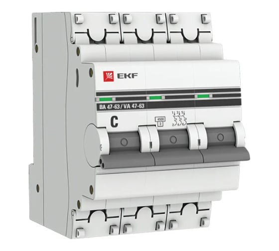 Автоматический выключатель EKF PROxima, ВА 47-63, 3P, 8А, C, 4,5kA mcb4763-3-08C-pro