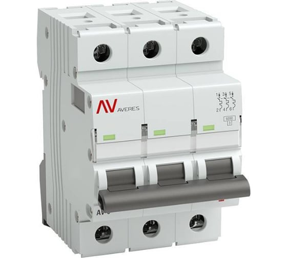 Автоматический выключатель EKF AVERES AV-6, 3P, 16A, B, 6kA mcb6-3-16B-av