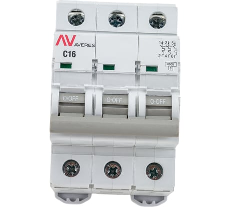 Автоматический выключатель EKF AVERES AV-6, 3P, 16A, C, 6kA mcb6-3-16C-av
