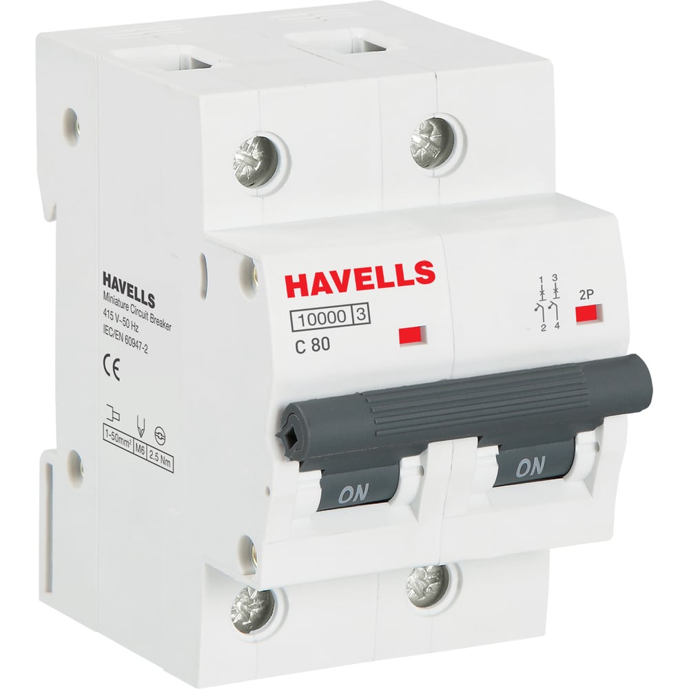 Автоматический выключатель Havells 2P, 10kA, C-80A, 3M. 7701620 ...